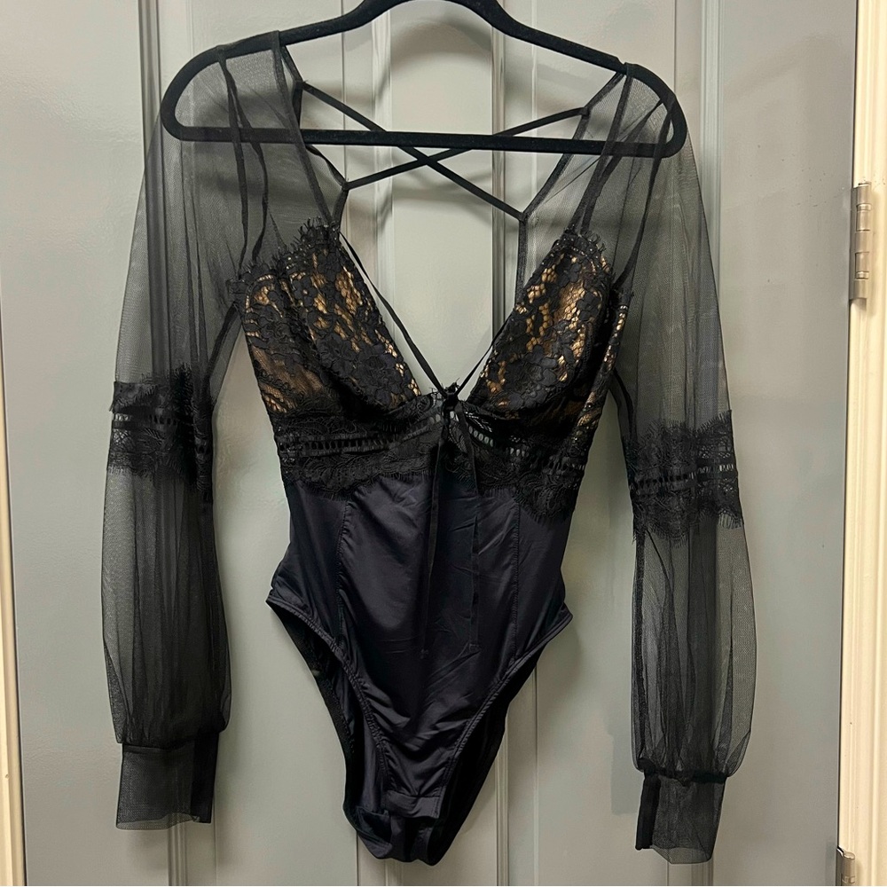 NEW For Love And Lemons Black Lace Bodysuit